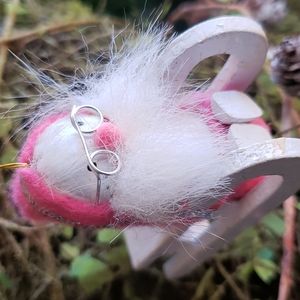 Little wooden Elf Gnome Sleigh ride Christmas Ornament  Vintage with glasses